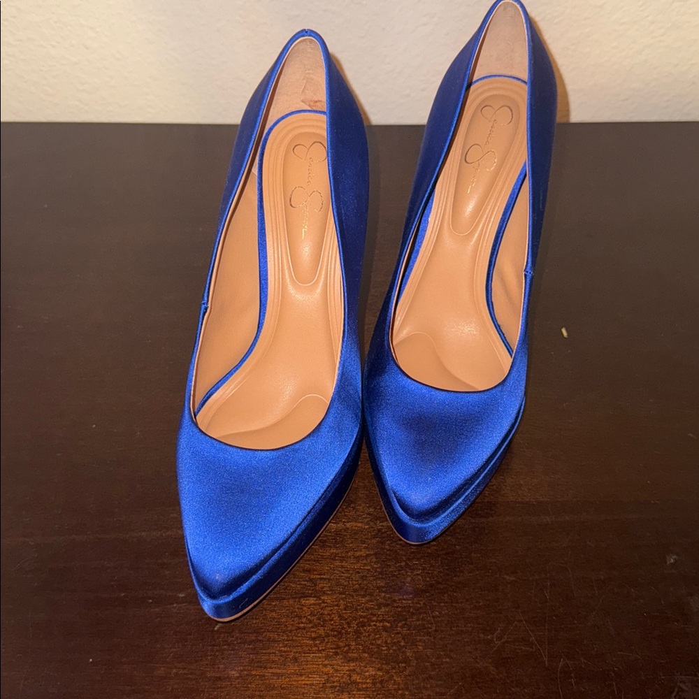 Elegant Blue Satin Women's Heels
